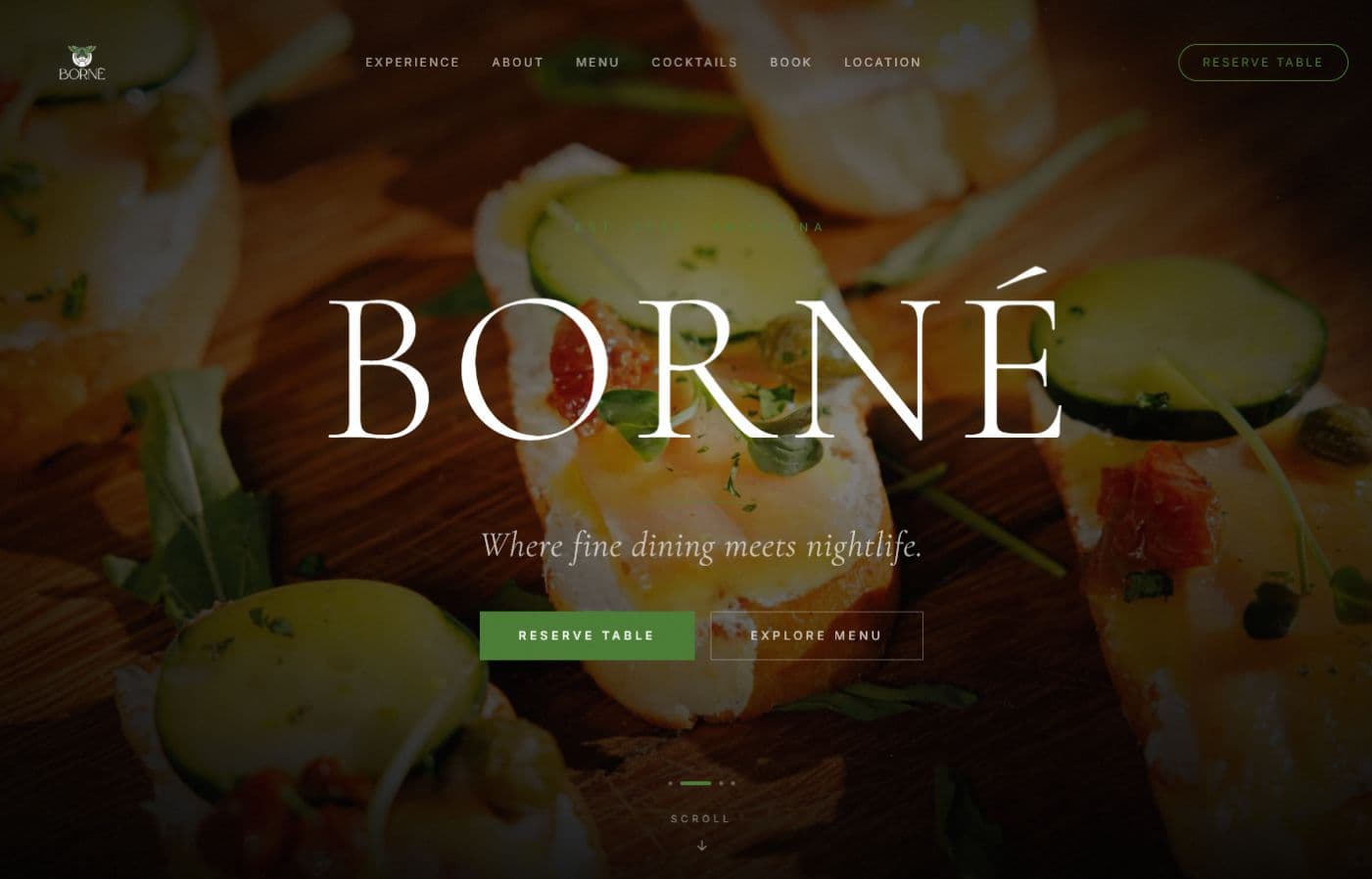BORNÉ Food Club homepage designed by webprishtina