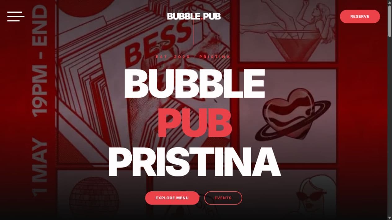 Bubble Pub homepage designed by webprishtina