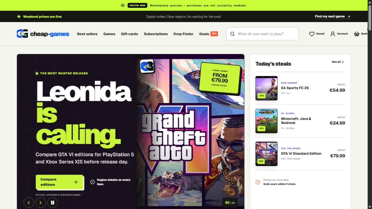 Cheap Games homepage designed by webprishtina