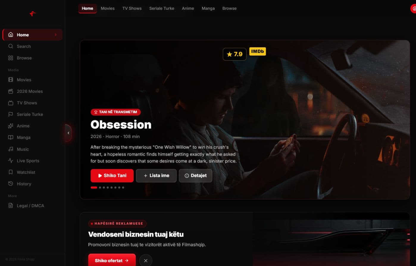 Filma Shqip homepage designed by webprishtina