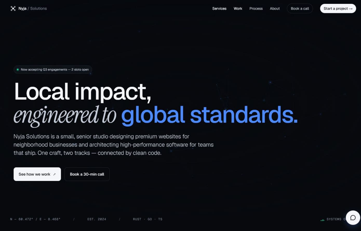 Nyja Solutions homepage designed by webprishtina