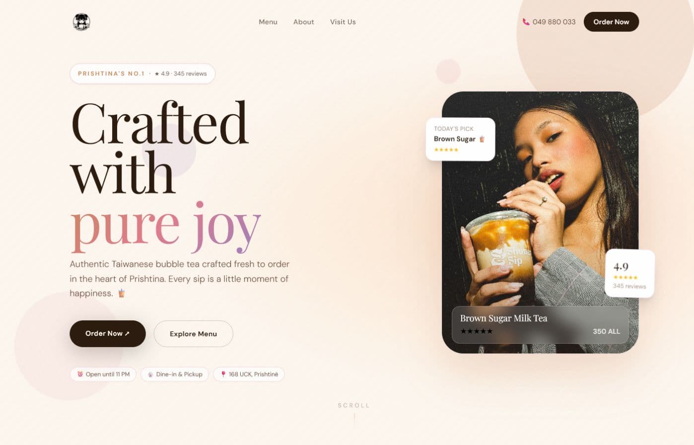 Yummy Bubble Tea homepage designed by webprishtina
